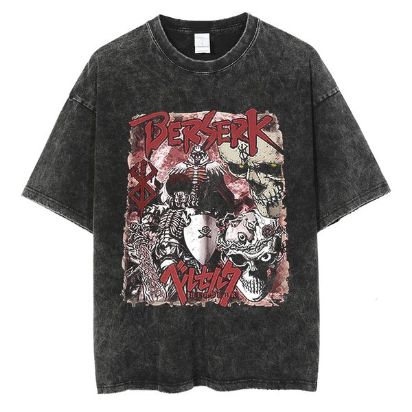 Homens camisetas Berserk T-shirt Y2K Homens Lavados T Shirt Japonês Anime Guts Gráfico Camiseta Hip Hop Streetwear Verão Harajuku Camisa Casual 4987