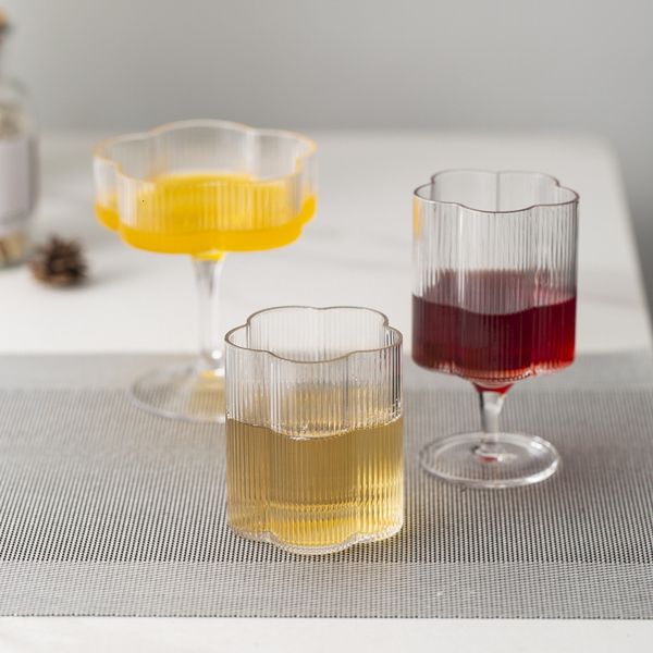 Бокалы для вина Nordic Ripple Glass Cup Set Home Decor Creative Flower Golden Edge Drinkware Coffee Drinks чашки бокала Goblet Carafe Glassware 230725