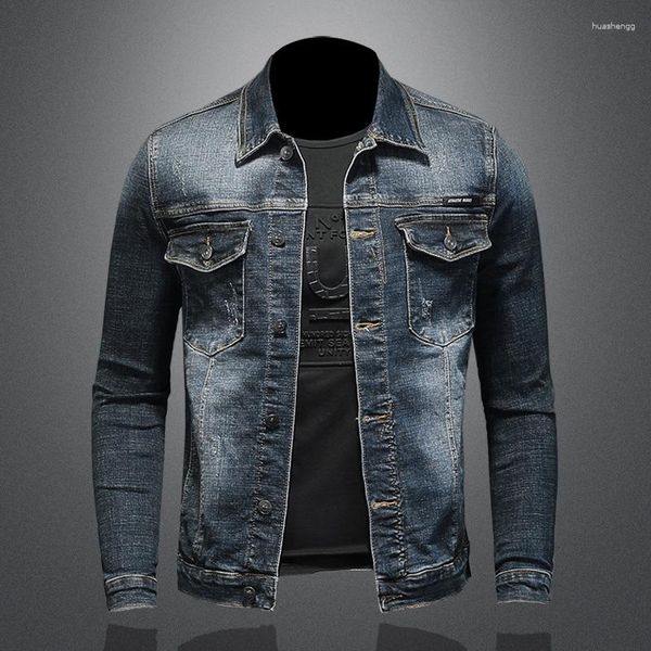 Herren Jacken Frühling Herbst Mode Denim Mantel Männer Stretch Fit Jacke Flow Jugend Blau Casual