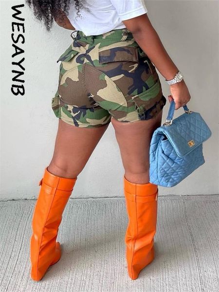 Damen-Shorts WESAYNB Camouflage Green Shorts Frauen Kleidung Cargo Kurze Hosen y2k Herbst Streetwear Hohe Taille Taschen Shorts Großhandel 230725