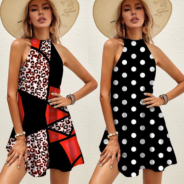 Grundlegende Freizeitkleider für Damen, Sommer, Polka Dot Print, Raffhalterkleid, sexy Party, ärmellos, Boho-Urlaub, Street-Style, weibliche A-Linien-Kleider, Alltagskleidung 230726