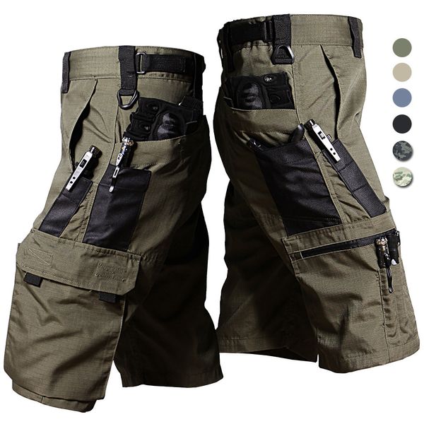 Herren-Shorts, Herren-Cargo-Sommer, taktische kurze Hose, Militär, Outdoor, wasserdicht, Multipocket-Bermudas, Hose, Camo, Ripstop, Wandern, 230725