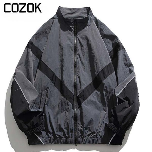 Herren Jacken Koreanische Frühling Windjacke Patchwork Reflektierende Casual Jacke Paar Bomber Lose Große Zipper Mantel 230726