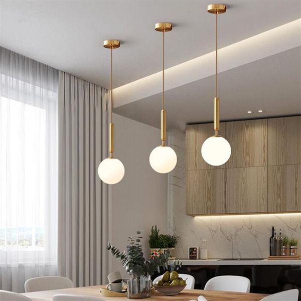 Lampada a sospensione Illuminazione da comodino di lusso nordico moderno studio minimalista ristorante bar sfera di vetro piccolo lampadario E27 supporto caldo whi266N