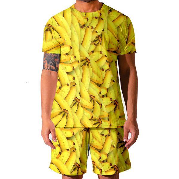 Roupas masculinas de roupas casuais estilos de banana frutas de verão praia de manga curta definida mas masculino shorts shorts shorts de traje 230725
