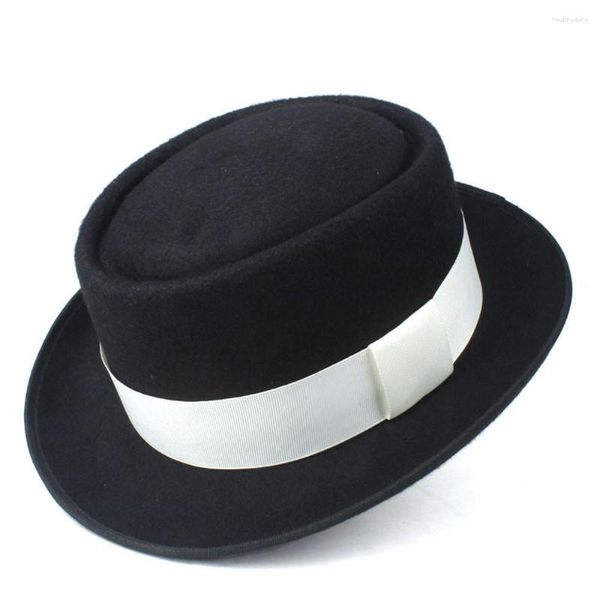 Berretti Uomo Donna Cappello Pork Pie Con Nastro Bianco Panama Per Elegante Lady Jazz Dad Fedora Taglia 58CM