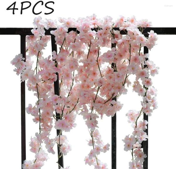 Fiori decorativi 4 pezzi Ghirlanda di fiori di ciliegio artificiale Appeso a vite Decorazioni per feste di matrimonio in seta 1,8 m Giardino domestico finto