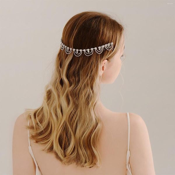 Fermagli per capelli Fasce per capelli con strass di lusso leggero Fasce per capelli a catena per le donne Copricapo per feste per ragazze Copricapo per gioielli per acconciature da sposa