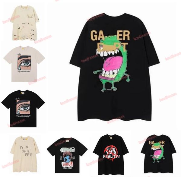 Galeriler Tee Parts T Shirts Tasarımcı Mens Yaz Moda Mektubu Baskı Pamuk Pamuklar Gevşek Üstler Sıradan Luxurys Street Kısa Kol Kıyafet Boyutu S-XL