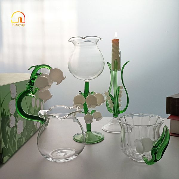 Бокалы вина в японском стиле 3D Lily of the Valley Water Cup Home High Borosilicon Creative Casual Bearge Tea Holder Holder ручной работы 230725