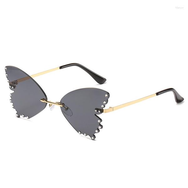 Óculos de sol vintage sem aro em forma de borboleta streetwear feminino luxo engraçado rosa óculos de sol tons uv400 2023 designer de marca sg031
