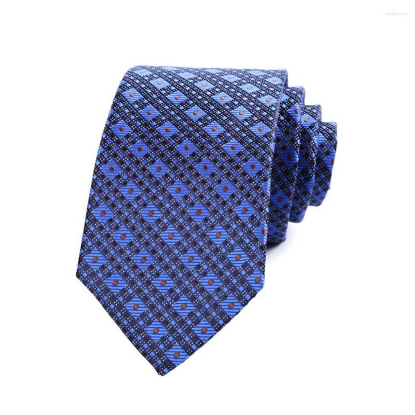 Gravatas Borboletas 7CM Gravata Masculina Azul Com Bolinhas Marrons Ascot Para Homem Casamento Poliéster Seda Gravata Negócios Festa Corbatas Para