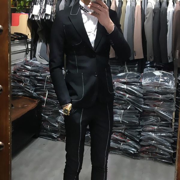 Agasalhos masculinos ternos masculinos pretos primavera conjunto de 2 peças estilo coreano ternos vestido de negócios estilistas smoking terno