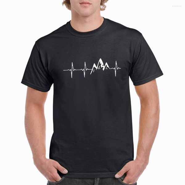 Herren T-Shirts Heartbeat Mountain Graphics Baumwolle 2023 Sommer schwarz klassische T-Shirts lässig O-Ausschnitt Kurzarm Tops T-Shirts