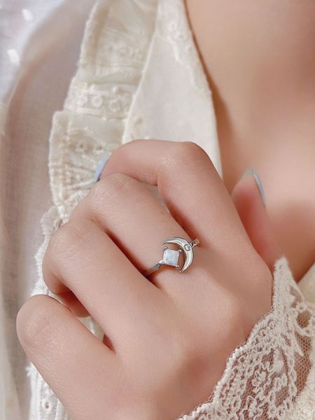 2023 Koreanische Version einfacher kleiner frischer Trend Mond Temperament Pentagramm Halbmond Öffnung Fingerring Frauen mit Diamantring