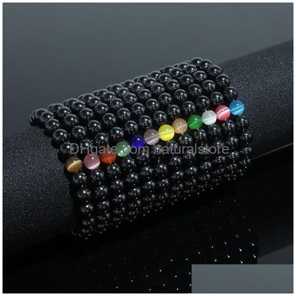 Pulseira de miçangas de opala hematita frisada Strand Cat Eye pulseiras ajustáveis para mulheres, homens, moda, joias, entrega direta, Dhdra