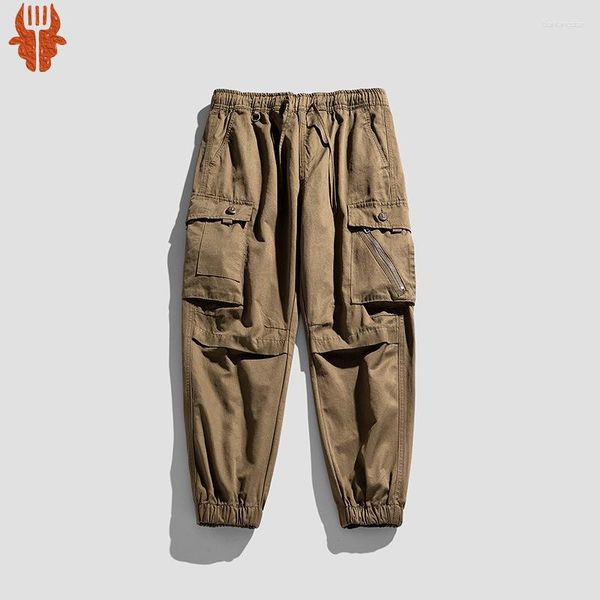 Pantaloni da uomo Pantaloni alla moda Retro Cotone sciolto Casual Tasche multiple sottili Leggings Elastico in vita