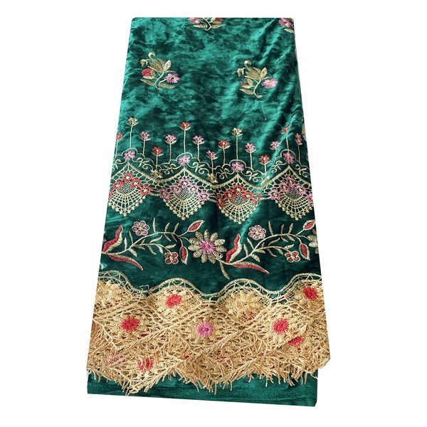 5 Yards Africa Cotton Lady Tailoring Nigeriano Attraente Velluto Pizzo Tessuto Flanella Dinner Party 5 Yards Abbigliamento 2023 Donna Dubai Green Abbigliamento più nuovo YQ-8006