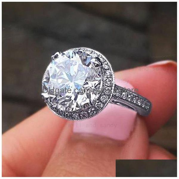 Solitaire Ring Zirkon Kupfer Runde Diamant Ringe Für Frauen Bling Versprechen Engagement Edlen Schmuck Drop Lieferung Dhghk