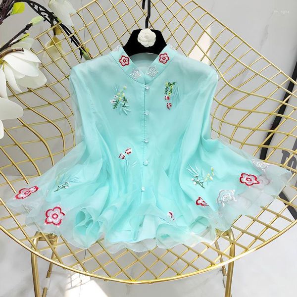 Blusas Femininas Elegante Estilo Chinês Organza Melhorado Hanfu Tops Feminino Manga Longa Bordado Blusa Solta 2023 Feminino Blusas De Mujer