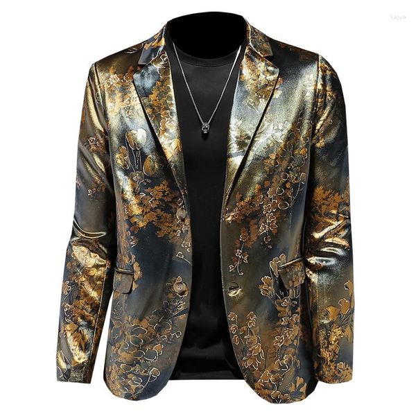 Herrenanzüge Herren Golden Blazer Slim Fit für Männer Business Formal Mantel Hohl-out Jacquard Hochzeitsanzug Jacken Männliche Mode