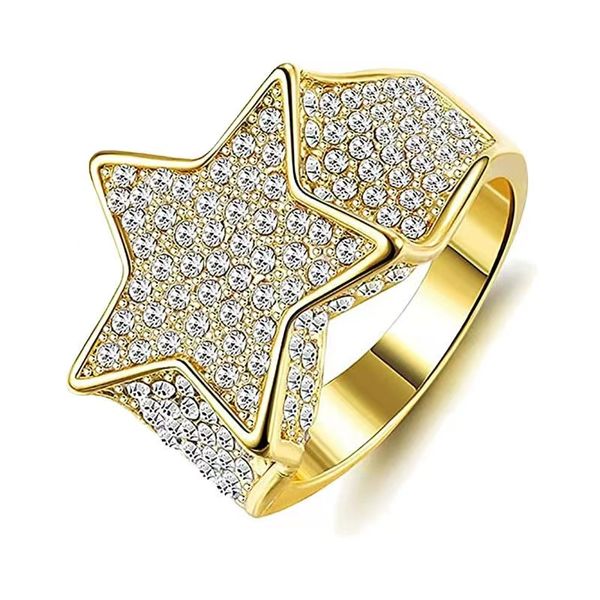 Bandringe Domineering Gold Farbe Hip Hop Ring für Männer Frauen Mode eingelegte weiße Zirkonsteine Punk Ehering Schmuckschatulle