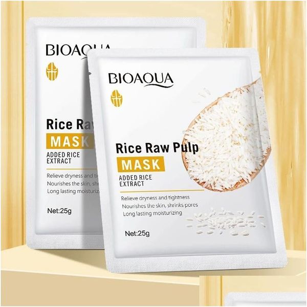 Andere Gesundheitsschönheitsartikel Bioaoua White Rice Face Sheet Gesichtsmaske Koreanische Hautpflege Feuchtigkeitsspendend Drop Delivery Dhzie