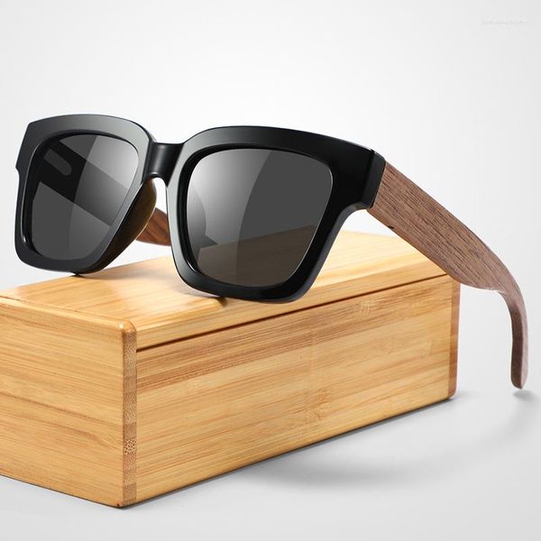 Солнцезащитные очки Big рама деревянные квадратные поляризованные оптовые женщины мужчина 2023 Высококачественный трендовый продукт ретро -зеркальный оттенок вождения