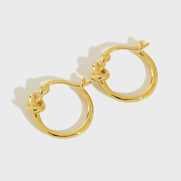 Autentico 100% 925 orecchini a cerchio in argento sterling per le donne coreano minimalista cerchio nodo orecchino gioielli regalo YME278