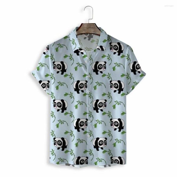 Lässige Hemden für Herren, Harajuku, Herren, kurzärmelig, kausal, einreihig, Revers, Knopf, Sommer, Hawaii-Urlaub, Panda-Druck, Strand