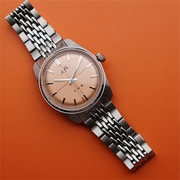 Outros Relógios Merkur Salmon Dial Watch Vintage 70S CLÁSSICO CROSS LINE DIAL Original Design Handwind Mechanical for Men Relogio Masculino 230725