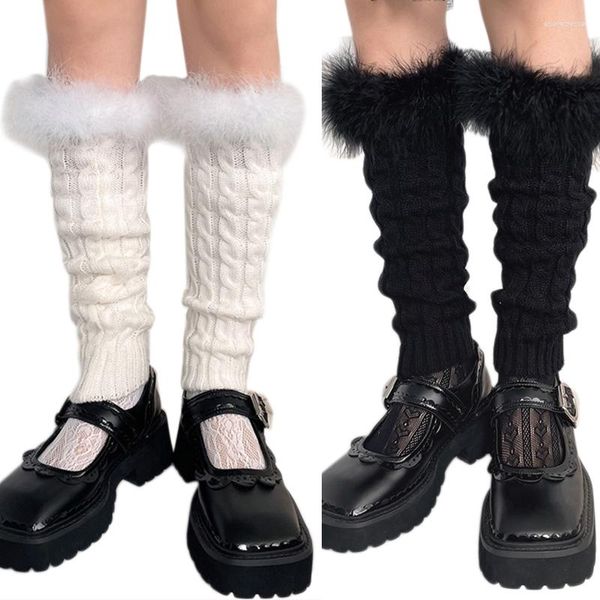 Calzini da donna invernali caldi a righe lavorati a maglia stile JK polsini per stivali moda ragazze regalo ghette leggings