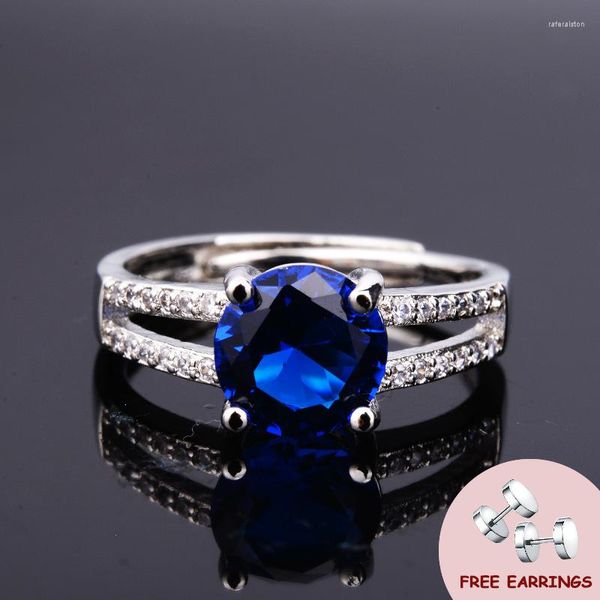 Cluster Rings Trendy Sapphire Ring Zircon Gemstone 925 Silver Jewelry Accessories For Women Wedding Engagement Party Gift Open Finger