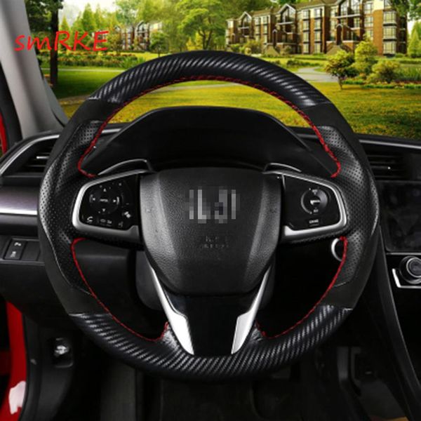 Für Honda Civic 10th Crider 2019 CRV Handnähende Kohlefaser-Lenkradabdeckung aus schwarzem Leder273k