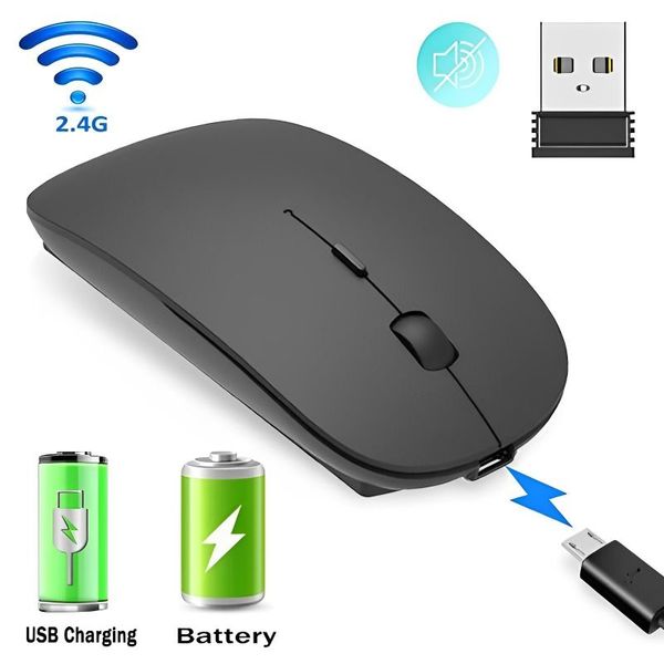1600DPI Беспроводная мышь 2,4G Classic Rechargable Mice Ultra-Tine Silent Mouse Mute для ПК офисной ноутбук.