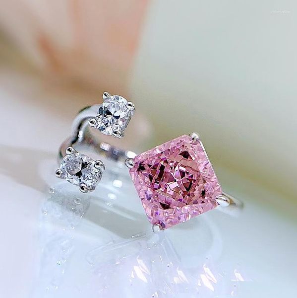 Cluster Rings 2023 925 Silver 7 Redden Pink Diamond Anello aperto alla moda e versatile per le donne in Europa America