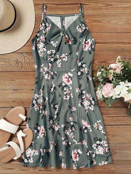 Casual Kleider Sommer Frauen Ditsy Floral Rüschen Ärmel A-Linie Mini Kleid Süße Elegante V-ausschnitt Kurz Für Dame Chic Blumen