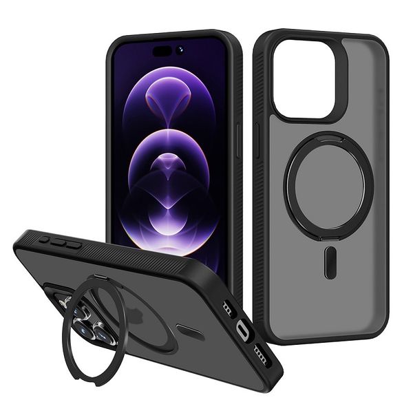 Magsafe 360 Rotation Kickstand Acrilico antiurto Custodie per iPhone 15 14 13 Pro Max 12 11 Pro Max Custodia per telefono con ricarica wireless magnetica opaca satinata trasparente