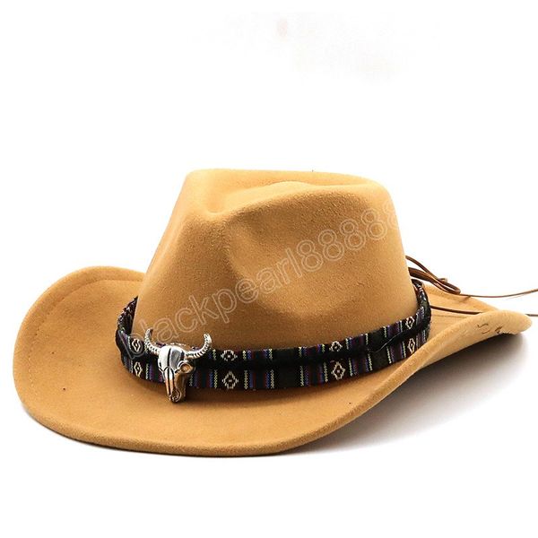 Chapéus de cowboy ocidentais femininos masculinos aba larga chapéu fedora metal cabeça de touro decoração jazz cartola chapéus de equitação de cowgirl para homens