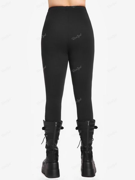 Bottoms Rosegal Plus Size Gótico Calças Skinny Leggings Painel de Malha Preta Calças Rebites Pu Couro Puxar Calças Mujer 4xl