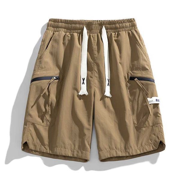Shorts masculinos de verão com vários bolsos grandes soltos gelo respirável zíper duplo casual reto jovem calça curta na moda L-9XL