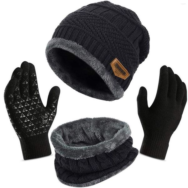 Conjuntos de chapéus cachecóis gorros unissex conjunto de luvas de cachecol inverno grosso quente boné para homens mulheres gorro sólido tela de toque suave malha