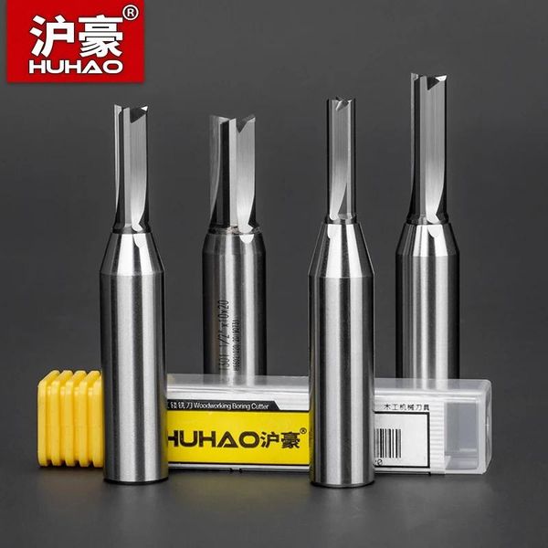 Troffel Huhao CNC Ferramenta de aranha de madeira TCT Aparelhamento reto Mill Cutters Tungsten Steel Router Bit para MDF Plywood Chipboard Slot Brill