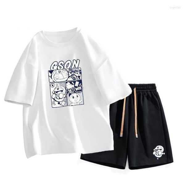 Fatos de treino masculinos Conjuntos de shorts masculinos Estampa de anime Casual Verão Algodão Respirável Moletom feminino retrô Roupa de tamanho grande Terno