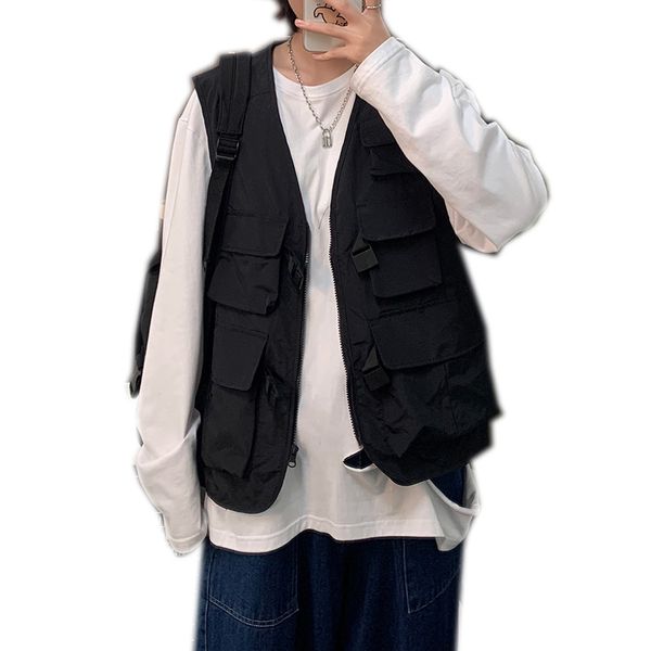 Мужские куртки Mens Fashion Tooling Жилета Men Streetwear Cargo Vest Hip Hop рукавиц для рукавов Gilet Multi-Mpocket Outdoors Jacket 230725