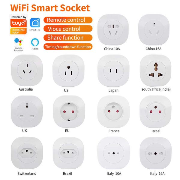 Smart Power Plugs SIXWGH WIFI Presa di corrente Presa di corrente Adattatore Tuya Timing Electronic Socket Smart life APP Telecomando wireless Alexa Presa di corrente HKD230727