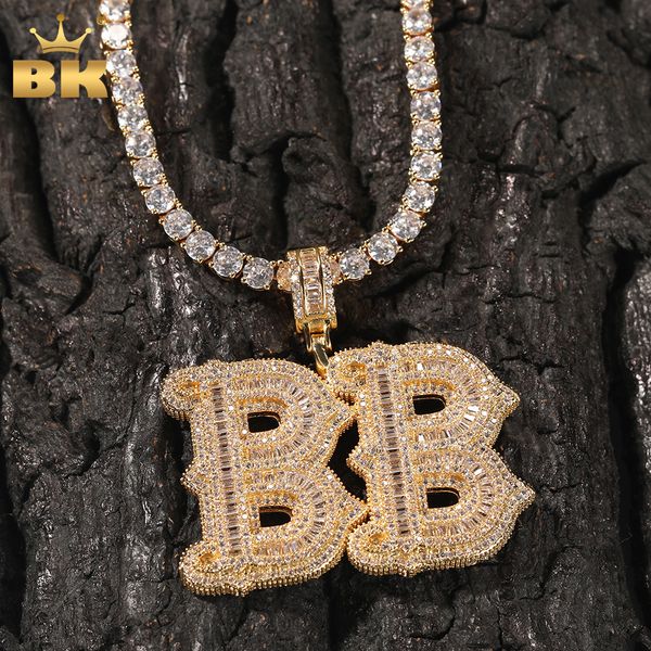 Collane con ciondolo THE BLING KING Nome personalizzato Iced Out Baguettecz Cubic Zirconia Numero Lettera Catena Collana Hiphop Punk Gioielli per regalo 230727