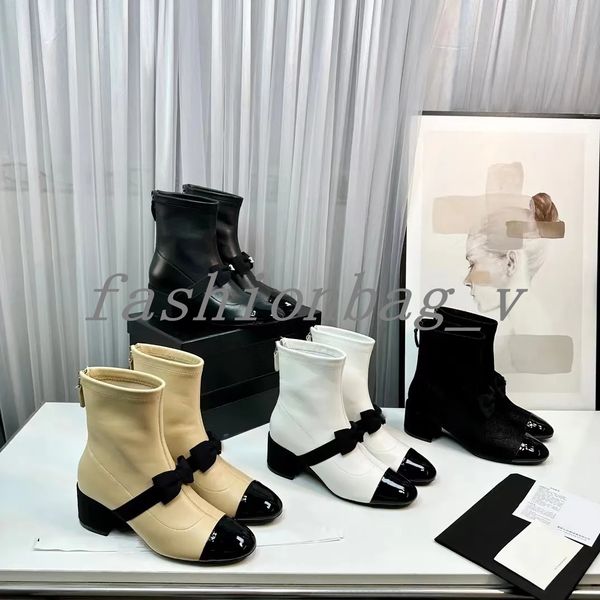 Designer mulheres botas de salto alto arco sapatos decorativos botas de tornozelo coloridas botas curtas de couro brilhante botas femininas sexy ao ar livre