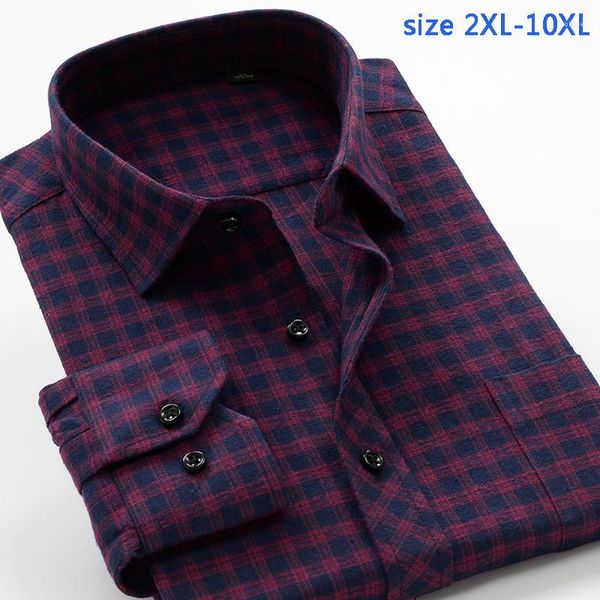 Camisas sociais masculinas Chegada Xadrez Moda Primavera Outono Estampa alta qualidade Super grande 10XL Camisa de manga comprida Plus Size XXL -7XL8XL9XL10XL