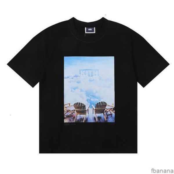 2023 Ins Tendências da Moda Marca Kith Camisetas Masculinas New York Store Estilo Limitado Sky Cloud Desired Life Print Puro Algodão Casual Manga Curta T-shirt Osve